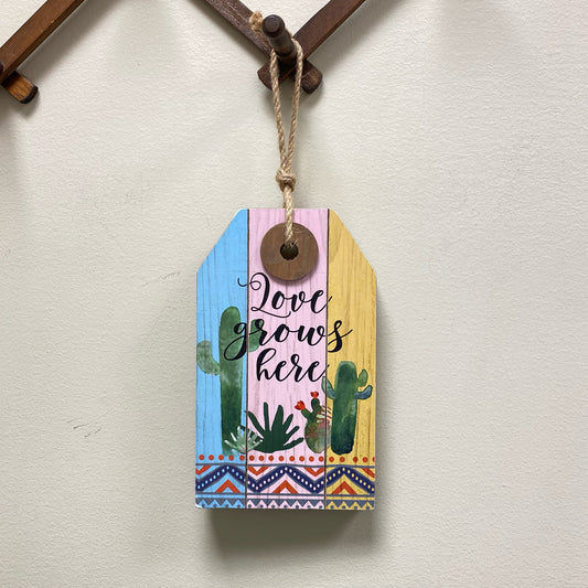 Love Grows Here Hanging Block Sign