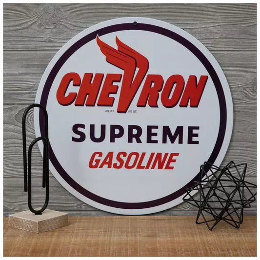Chevron Gasoline Round Metal Sign