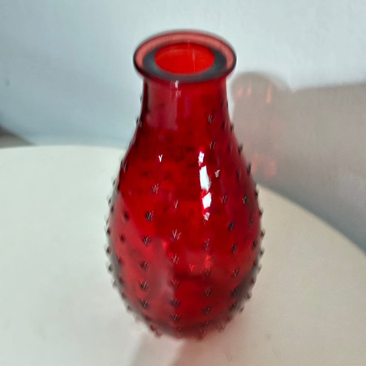 6" Red Hobnail Glass Vase