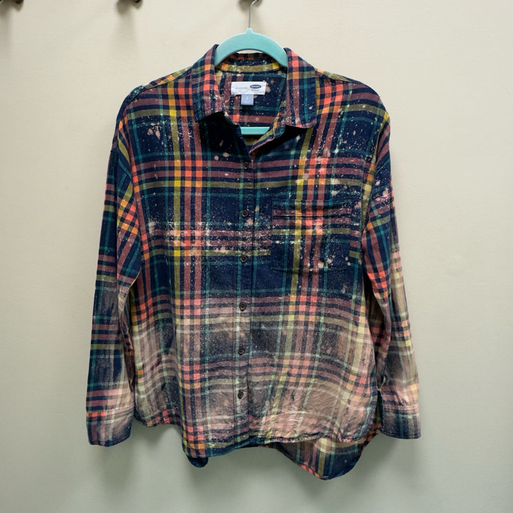 Old Navy "Boyfriend" Plaid Hand Bleached Shirt - Size Small