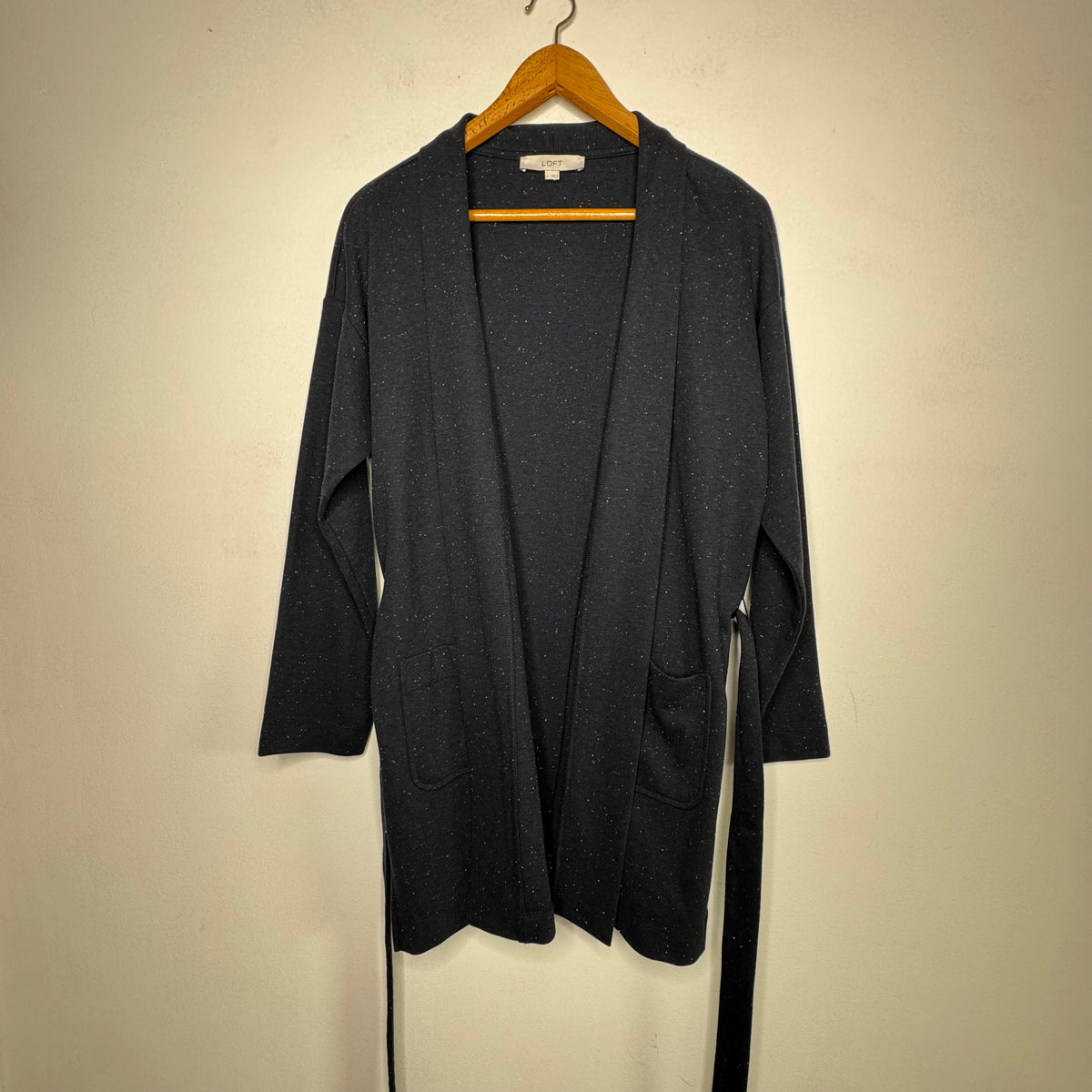 Loft Speckled Belted Long Line Cardigan - Size Large