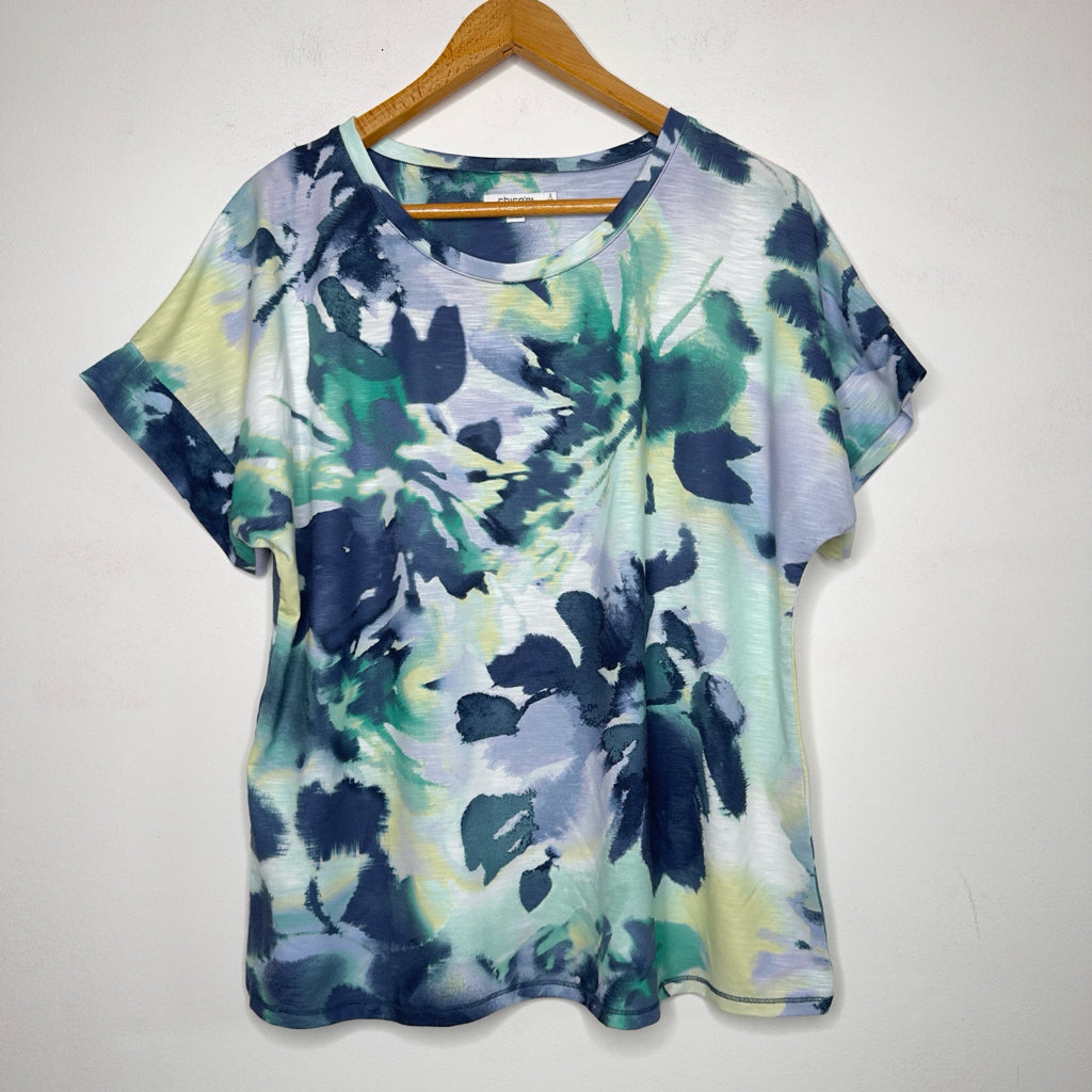 Chico's Zenergy Floral Drop Shoulder Top - Size Large