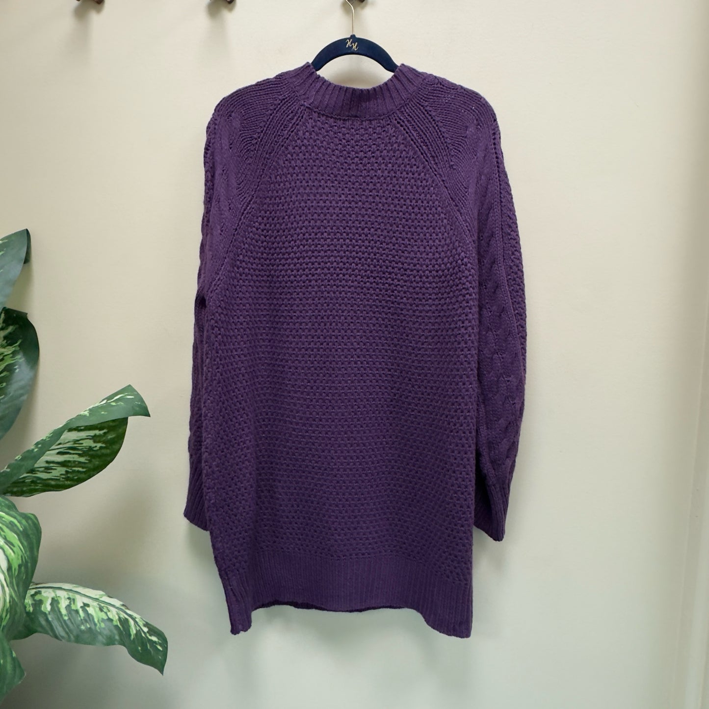 Purple Cableknit Tunic Sweater - Size Medium