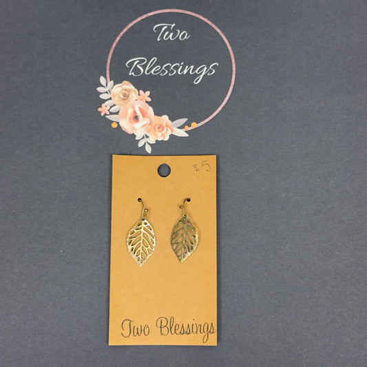 Two Blessings - Antique Gold Leaf Earrings