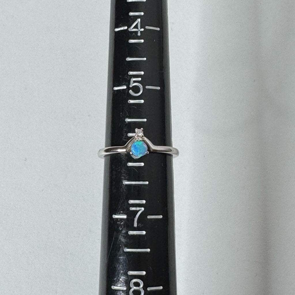 925 Sterling Silver Blue Opal Ring - Size 6