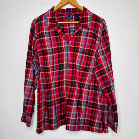 Crazy Horse Plaid Button Front Stain Resistant Top - Size 2X