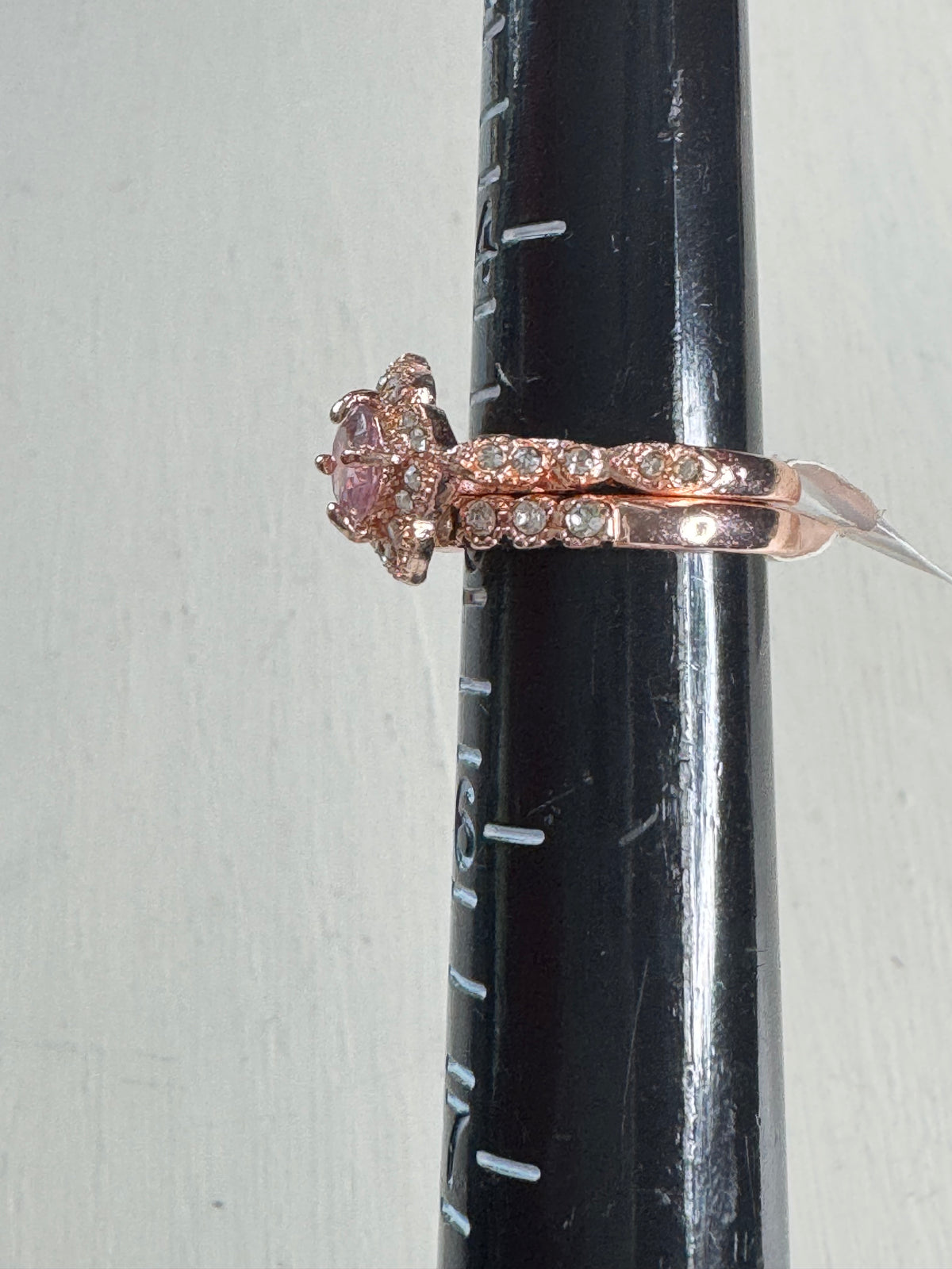 Art Deco Style Pink Crystal Halo Ring Stack Set - Size 5