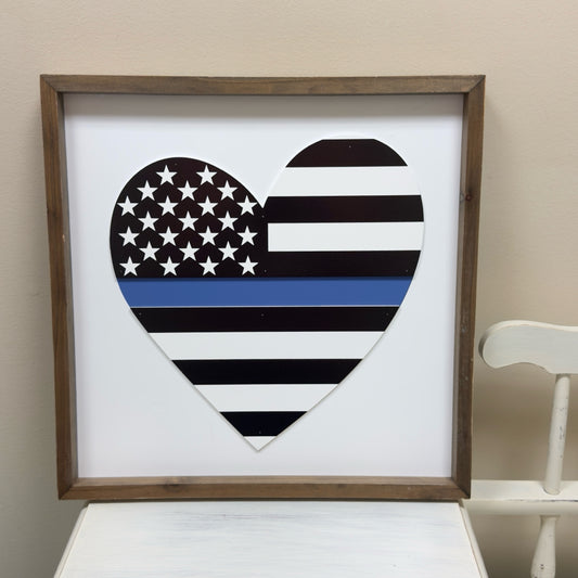 Thin Blue Line Heart Sign