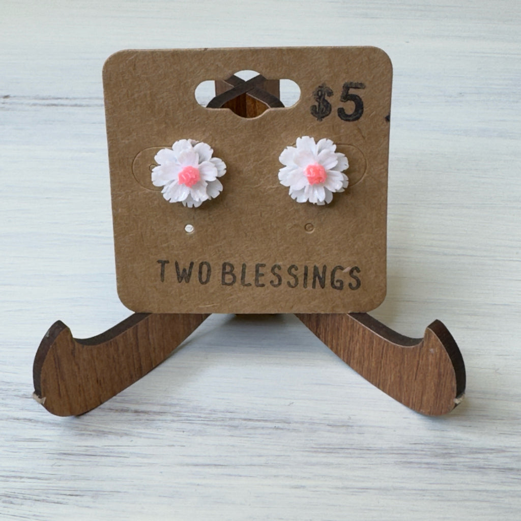 Two Blessings Earrings - Flower - White/Coral