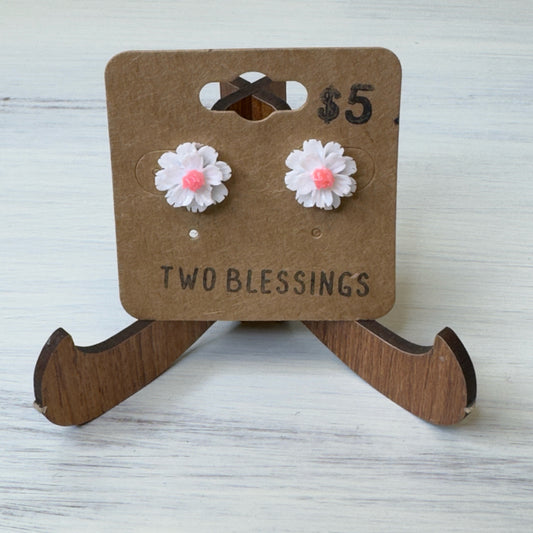 Two Blessings Earrings - Flower - White/Coral