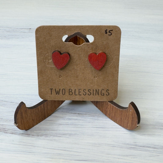 Two Blessings Earrings - Wood Heart - Burgundy