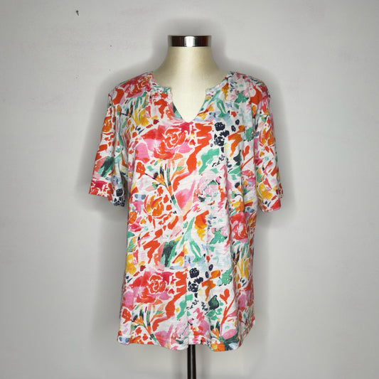 Chico's Abstract Notch Neck Tee - Size Large