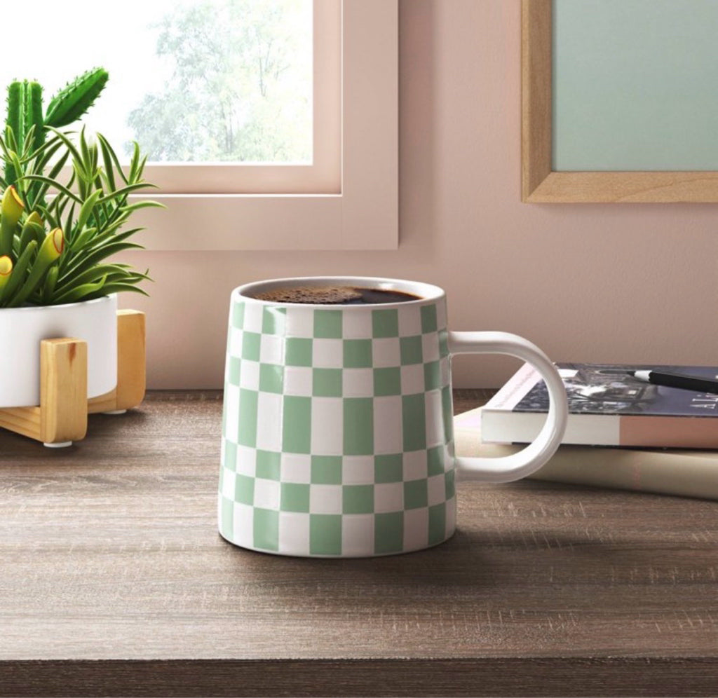 Checkerboard Stoneware Mug - Green