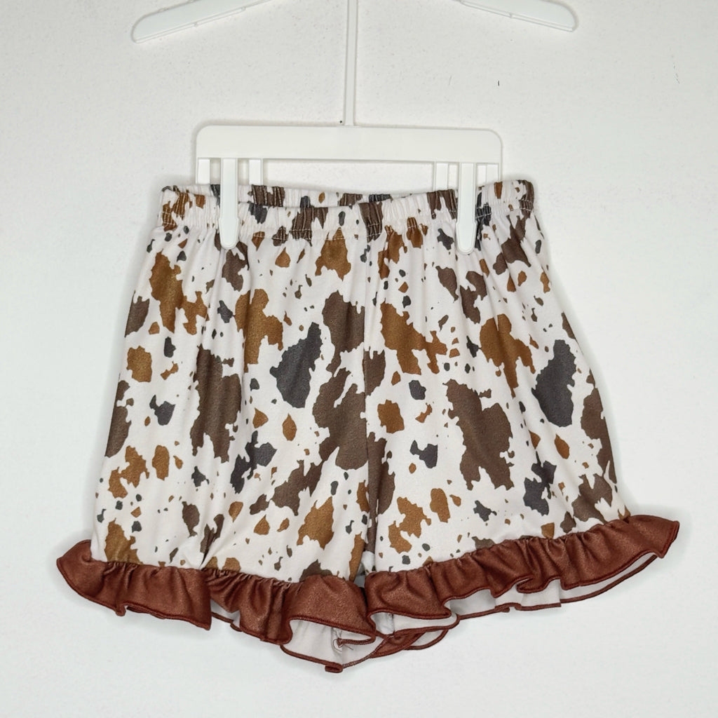 Cow Print Ruffle Trim Shorts - Size 3/4 Youth