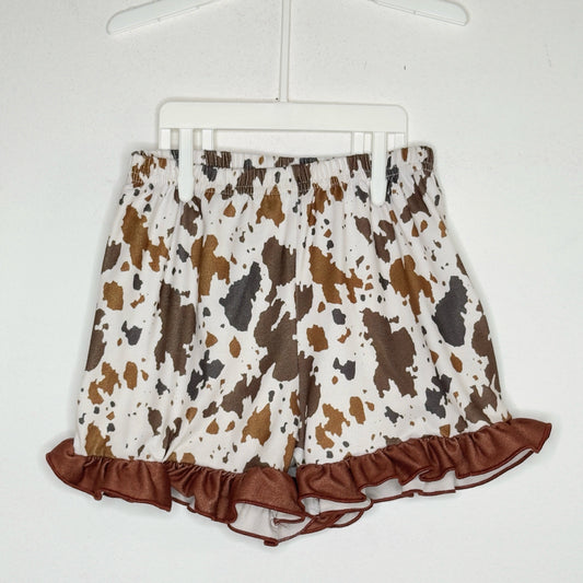 Cow Print Ruffle Trim Shorts - Size 3/4 Youth