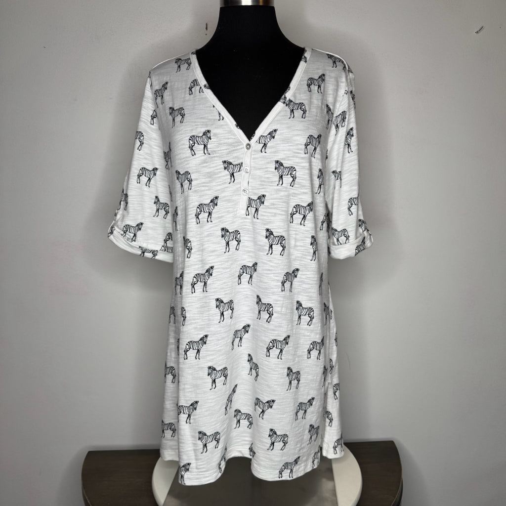 Chico's Zebra Print V-Neck Top - Size Large