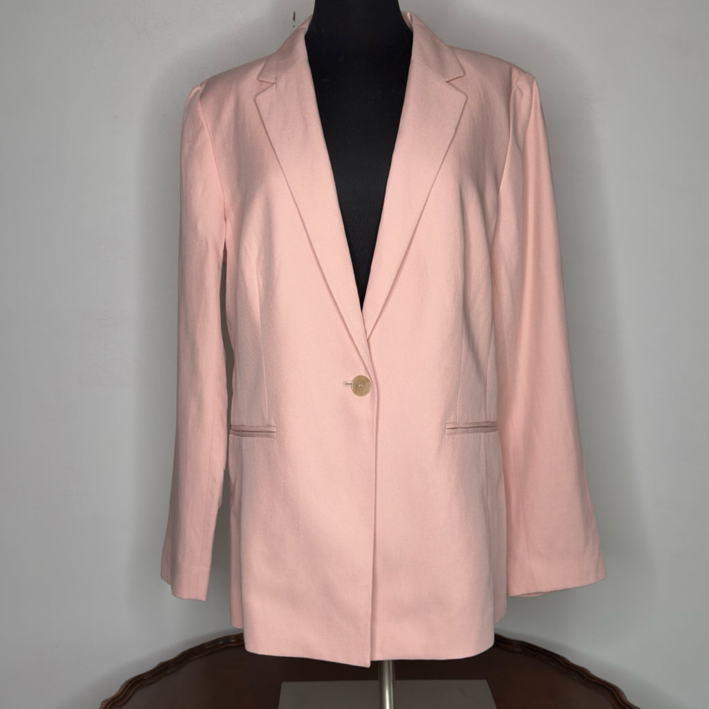 Loft Soft Pink Linen Blend One Button Blazer - Size 14
