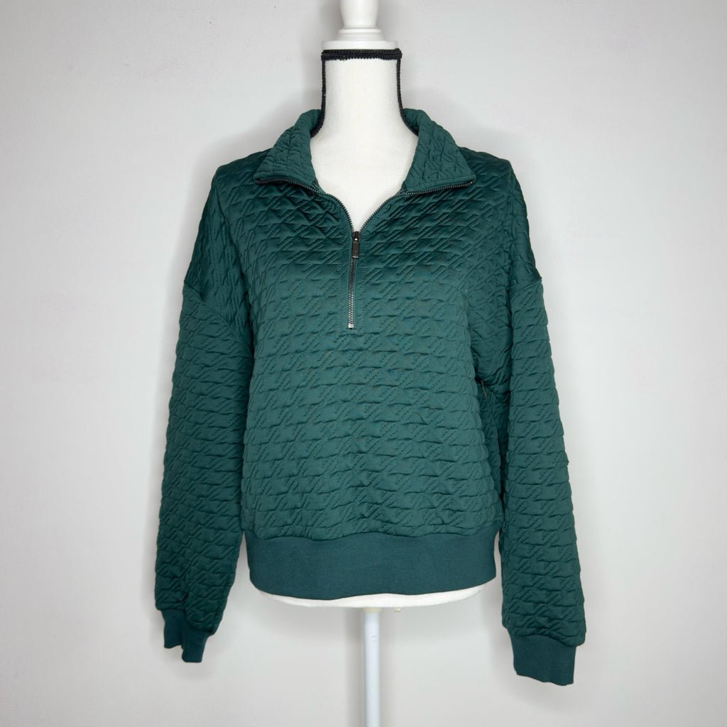 Lou & Grey Houndtooth Jacquard Half Zip Top - Size Large