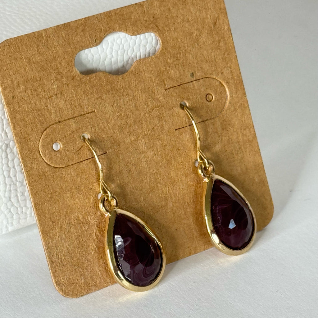 Fauceted Deep Purple Stone Teardrop Earrings