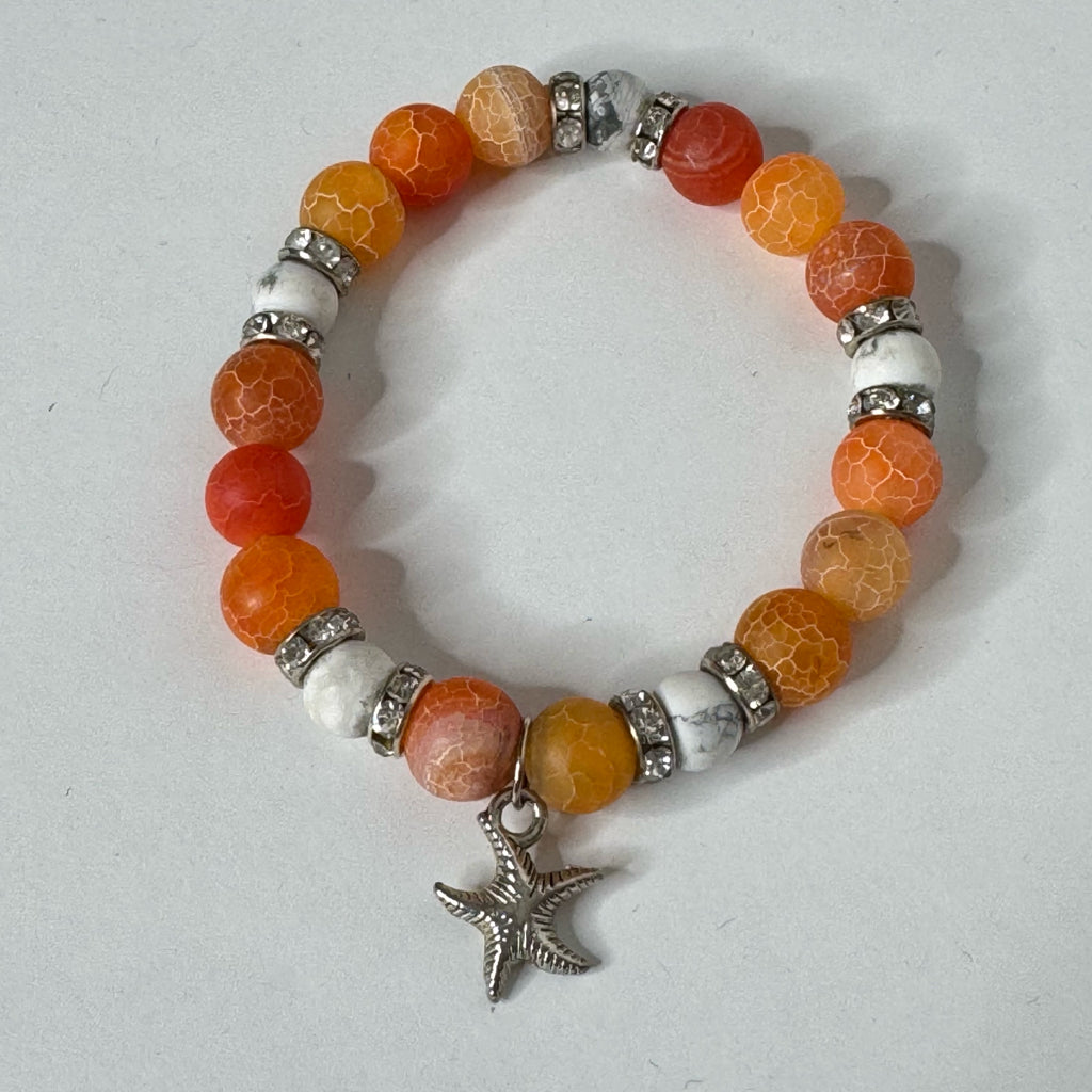 Inga Ann's Orange Agate & White Howlite Beaded Bracelet w/Starfish Charm