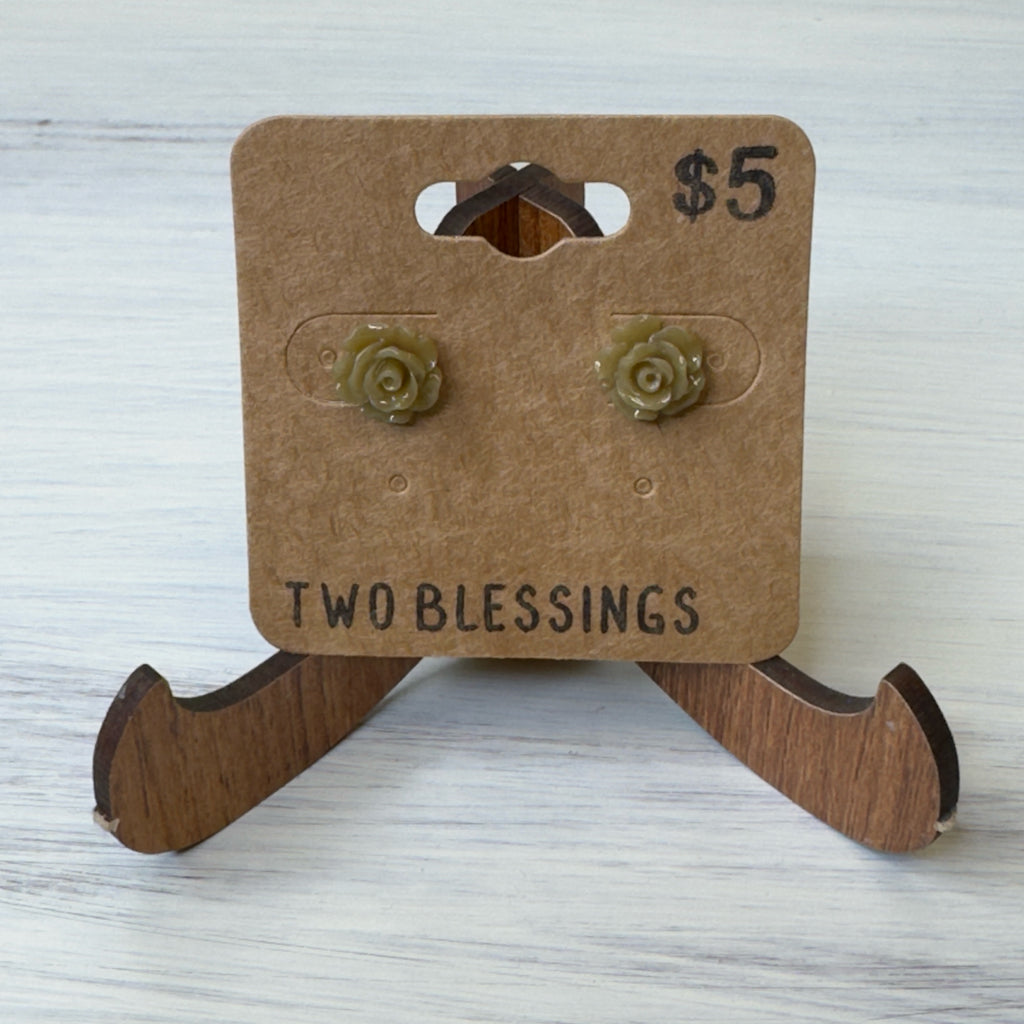 Two Blessings Earrings - Flower - Green