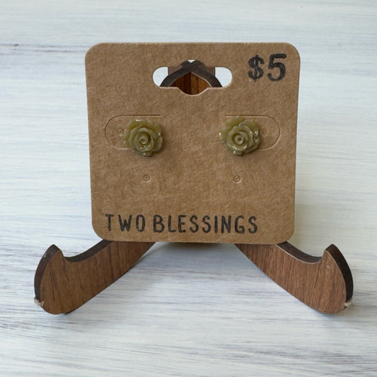 Two Blessings Earrings - Flower - Green