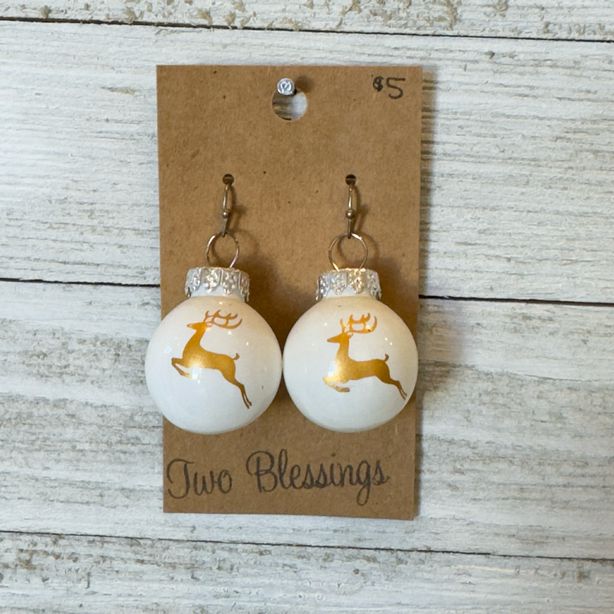 Two Blessings Earrings - Reindeer Christmas Bulb