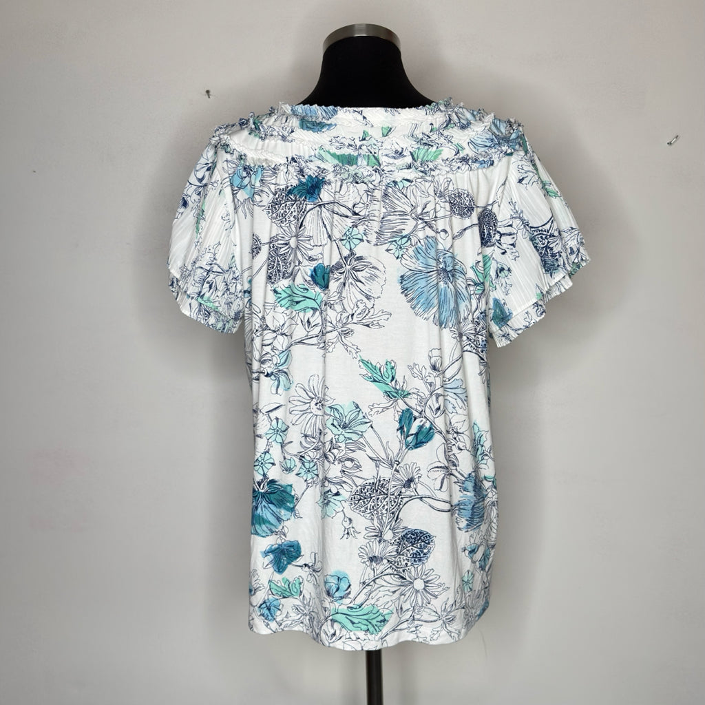 Chico's Touch of Cool Floral Flutter Sleeve Tee - Size Large