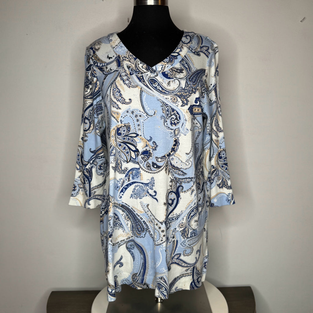 Chico's Paisley Print V-Neck Tunic Top - Size Large