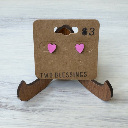 Two Blessings Earrings - Wood Heart - Pink