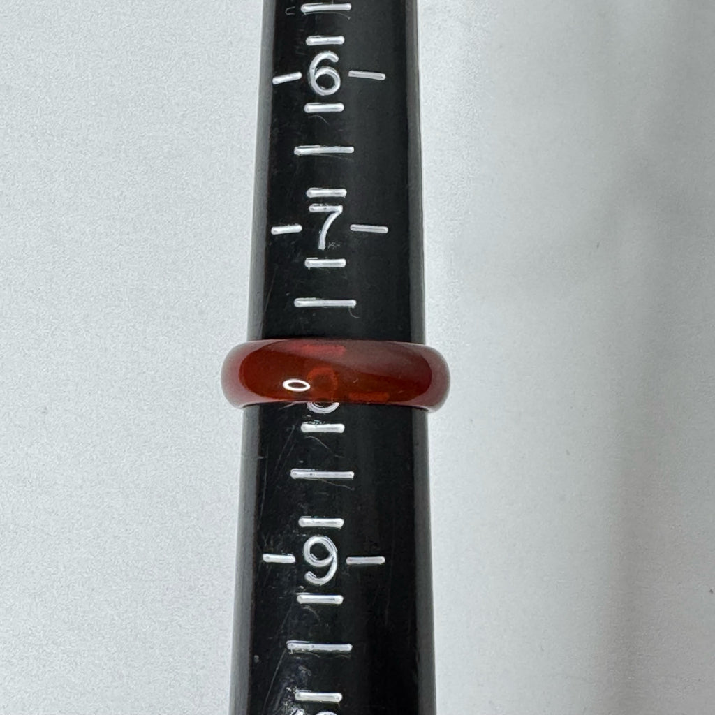 Translucent Red Agate Carnelian Carved Stone Ring - Size 8