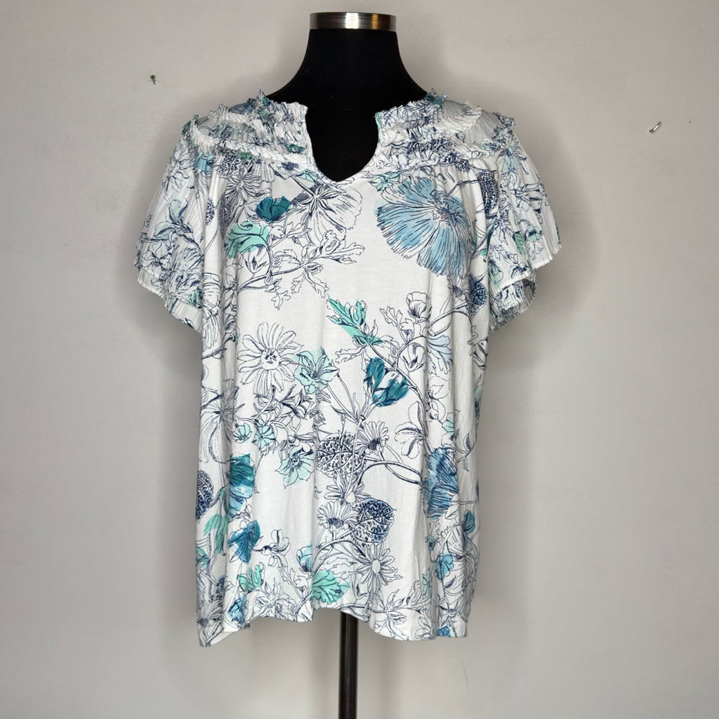 Chico's Touch of Cool Floral Flutter Sleeve Tee - Size Large