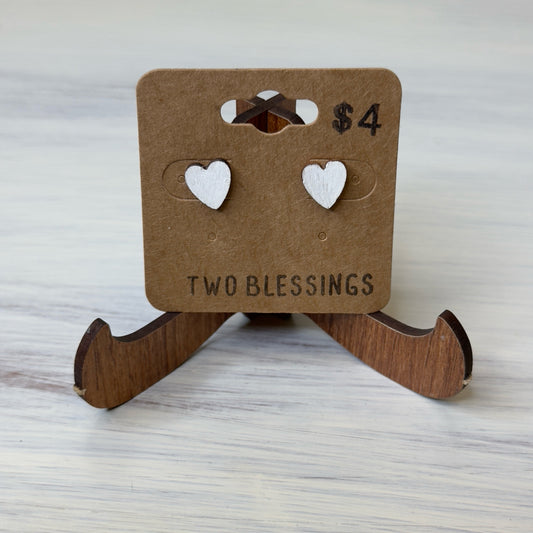 Two Blessings Earrings - Wood Heart - White