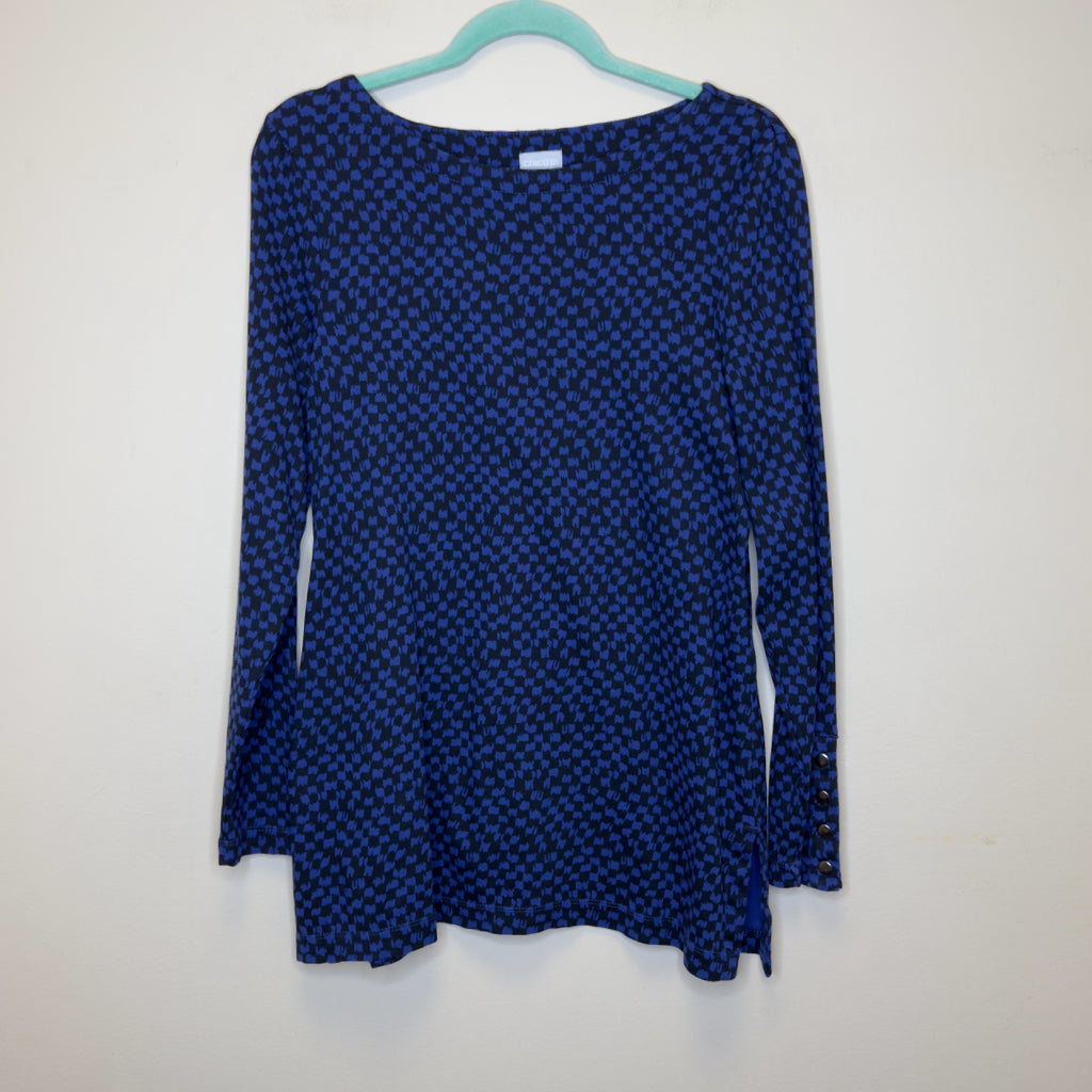 Chico's Pima Cotton Button Sleeve Checker Tunic Top - Size Large