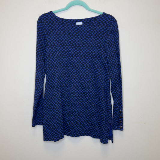 Chico's Pima Cotton Button Sleeve Checker Tunic Top - Size Large