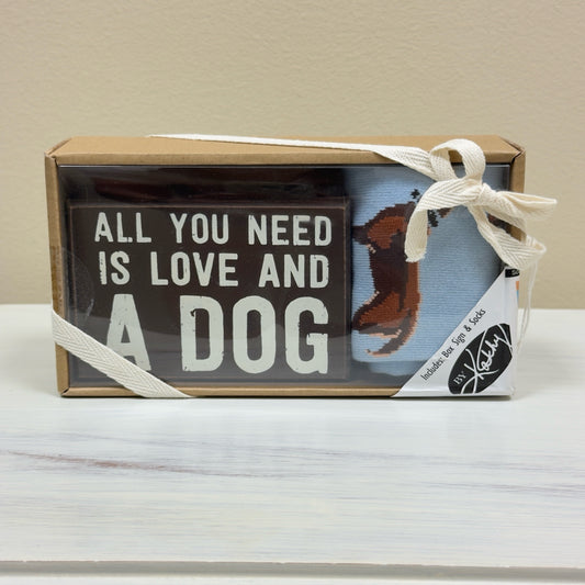 By Kathy Dog Box Sign & Sock Set