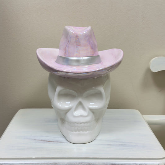 Halloween Skull Wearing Pink Cowboy Hat