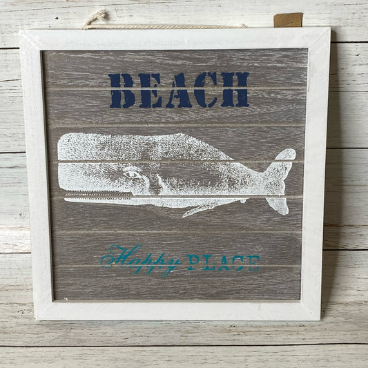 Beach Happy Place Whale Hanging Sign