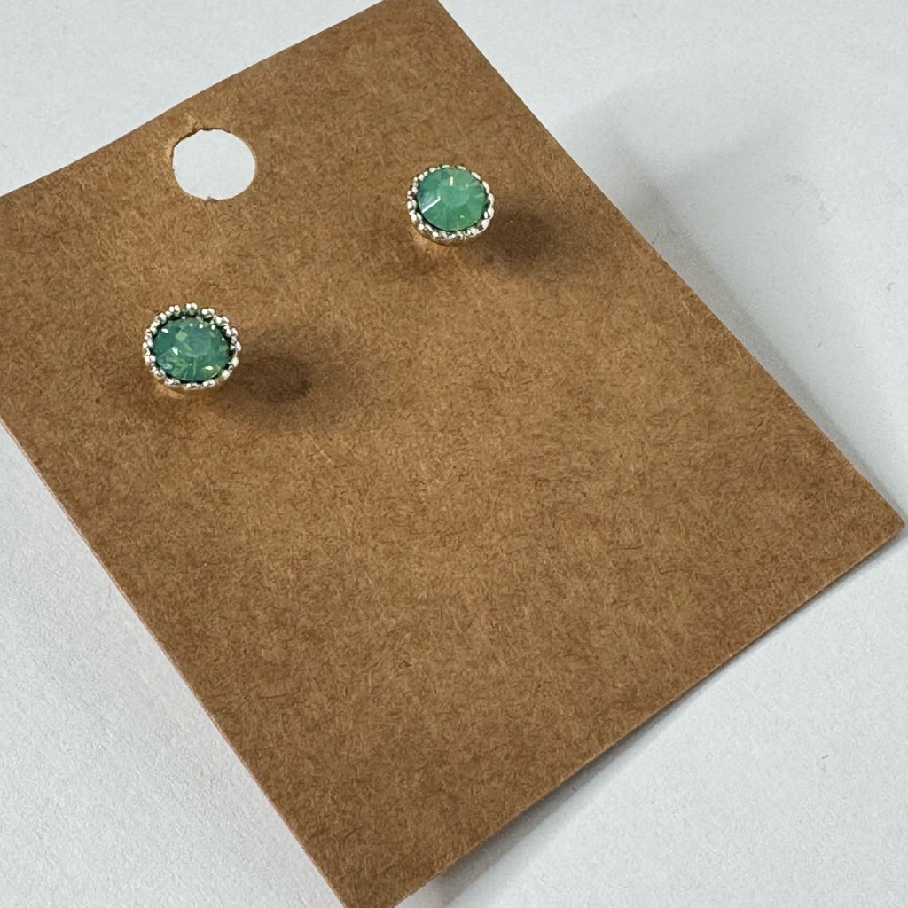 Green Crystal Halo Stud Earrings