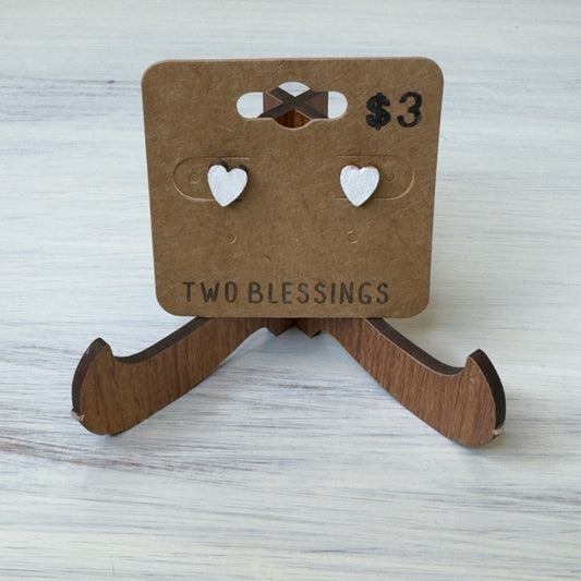Two Blessings Earrings - Wood Heart - White