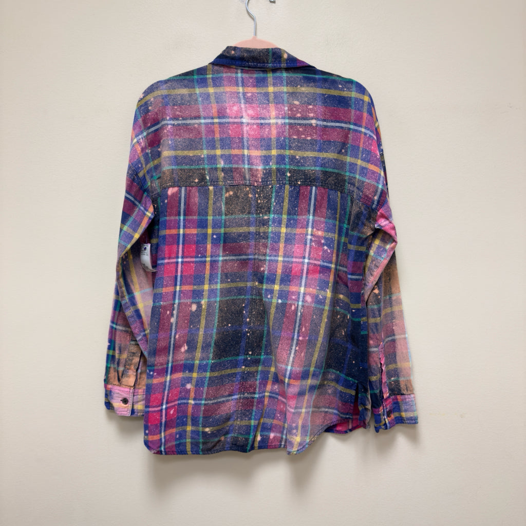 Old Navy Plaid Hand Bleached Button Front Top - Size Small