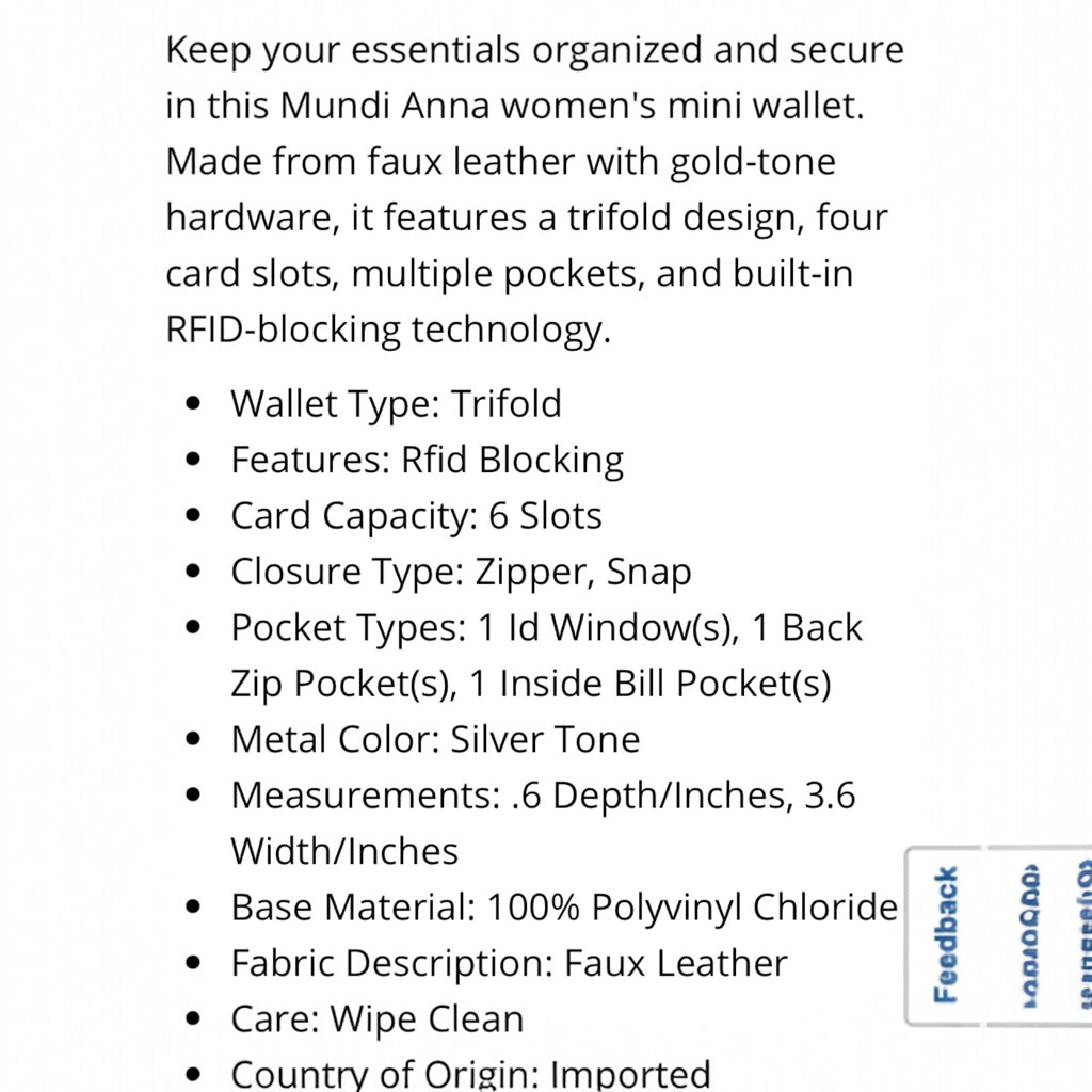 Mundi Anna Mini RFID Blocking Trifold Wallet