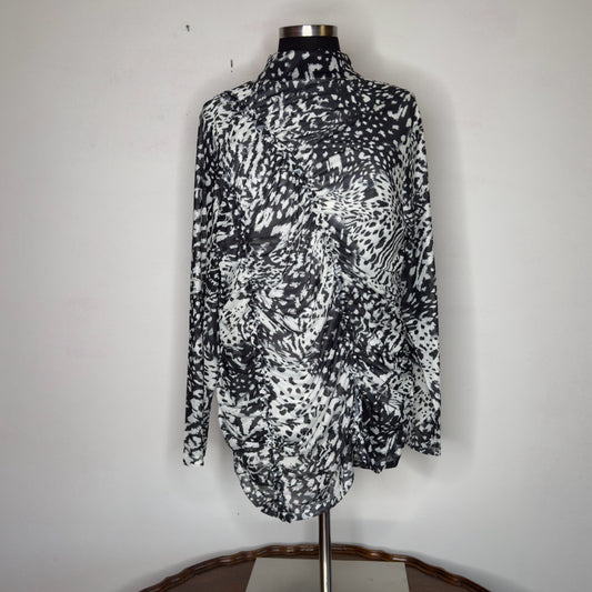 Cable & Gauge Animal Print Mock Neck Ruched Top - Size 1X