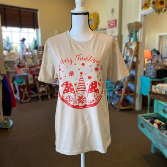 Merry Christmas Gnomes Graphic Tee - Size Medium