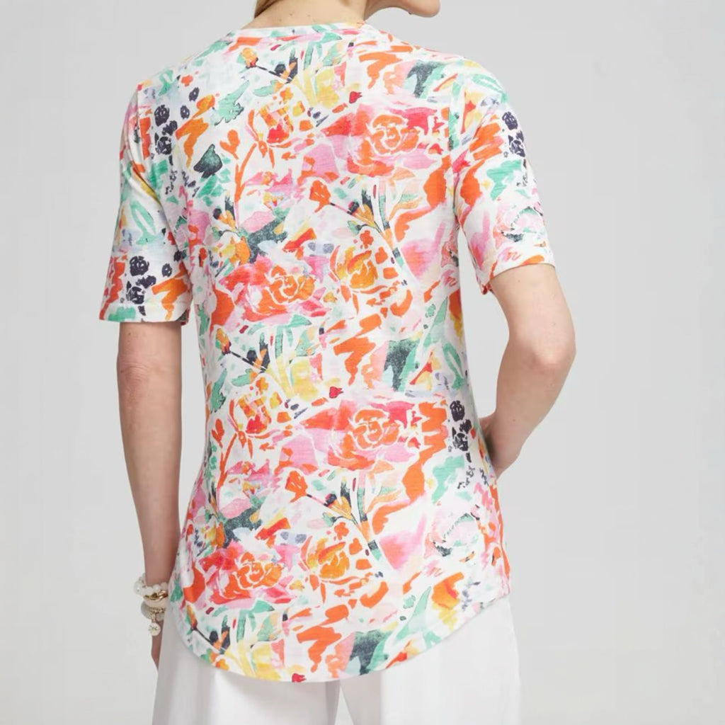 Chico's Abstract Notch Neck Tee - Size Large