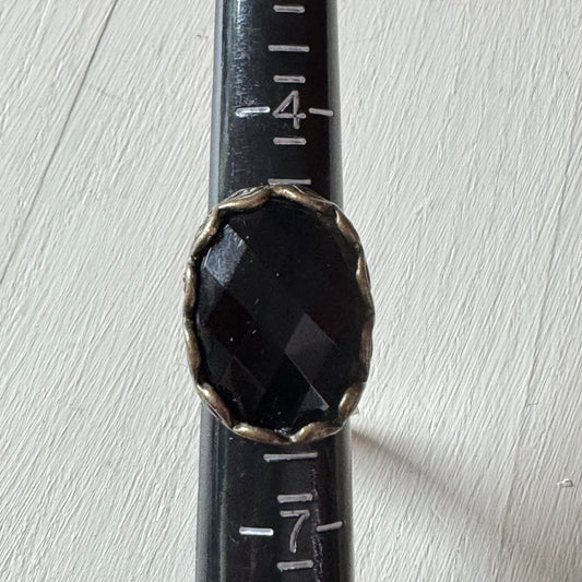 Vintage Bronze Black Onyx Statement Ring - Size 6