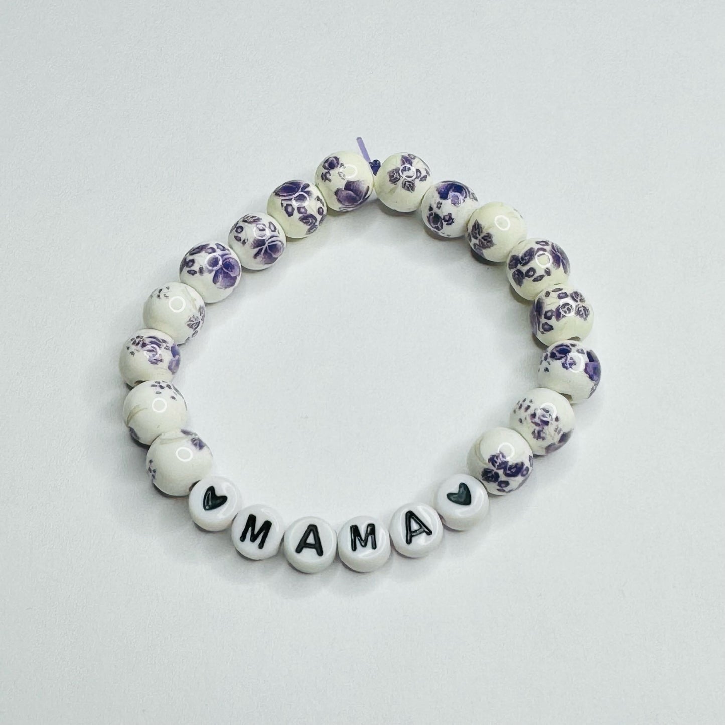 Inga Ann's Beaded Bracelet - Purple Flower Ceramic