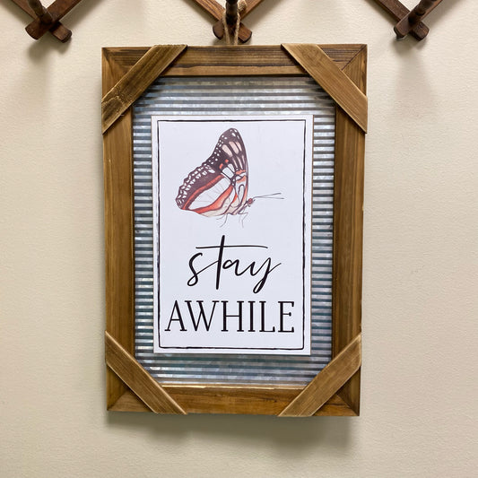 Stay Awhile Butterfly Washboard Sign