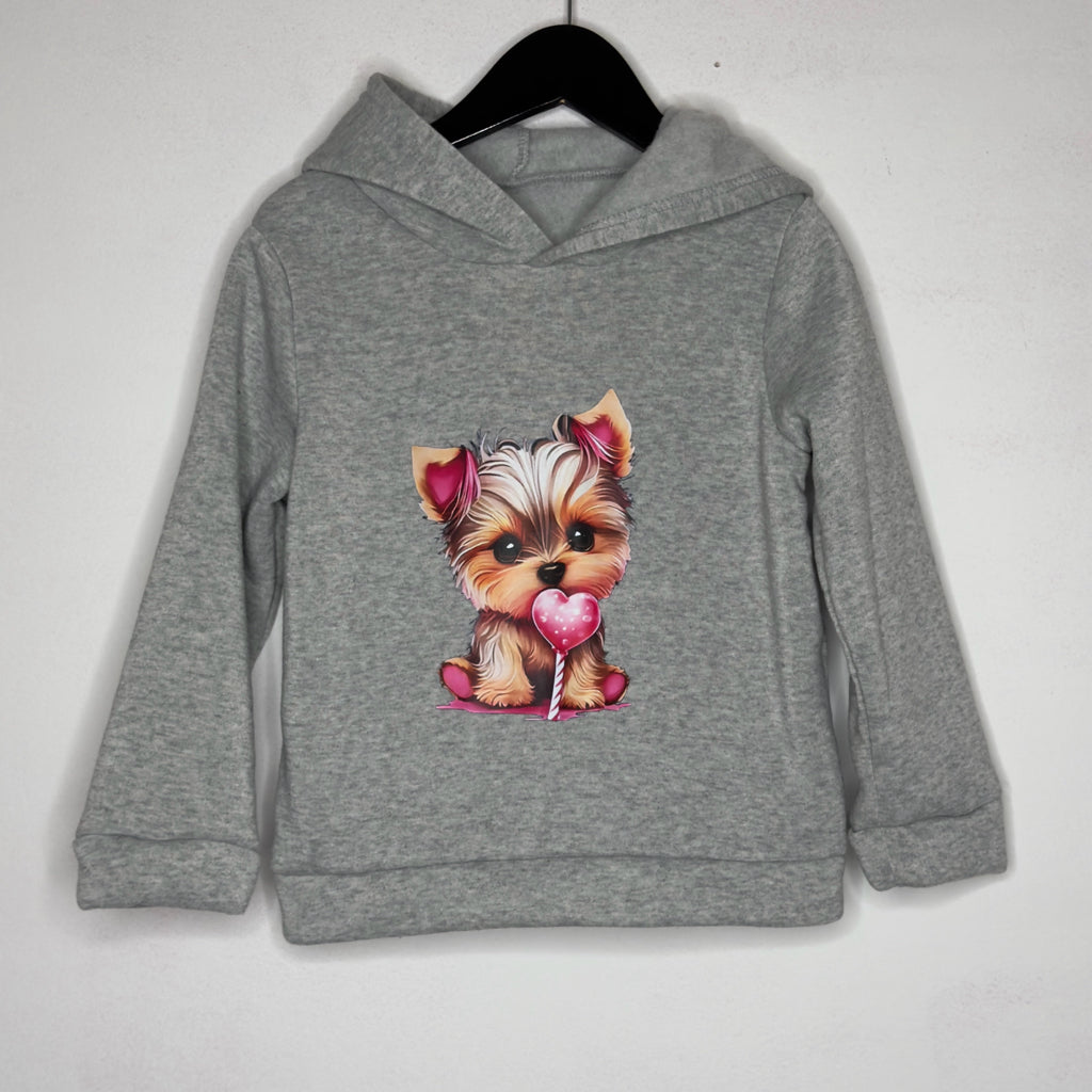 Yorkie Print Hooded Sweatshirt - Size 4 Youth