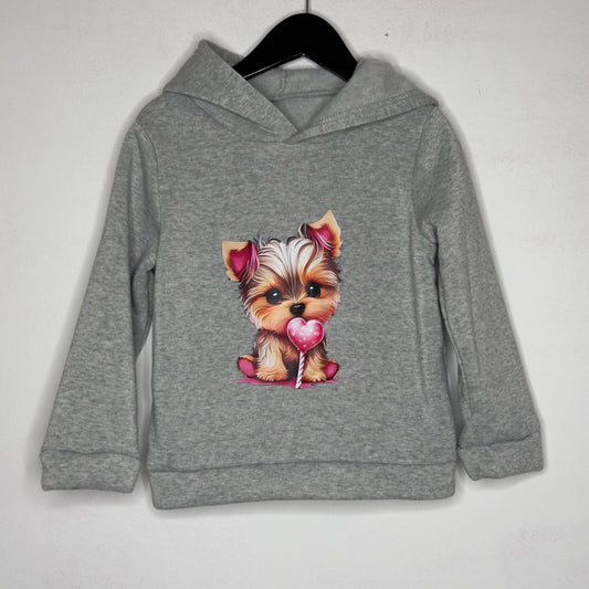 Yorkie Print Hooded Sweatshirt - Size 4 Youth